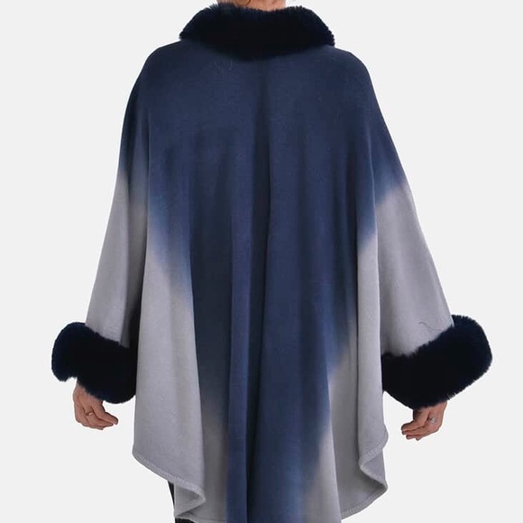 Tamsy Burgundy Ombre Cape with Faux Fur Trim - One Size Fits Most💕 - Picture 3 of 4